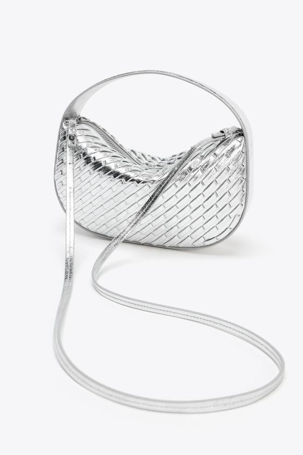 ZARA ПЛЕТЕНАЯ СУМКА, СЕРЕБРИСТЫЙ