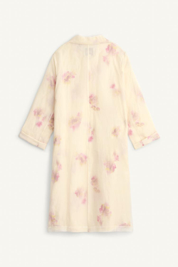 ZARA ШЕЛКОВОЕ ПАЛЬТО С ПРИНТОМ, ЖЕЛТОВАТО-БЕЛЫЙ