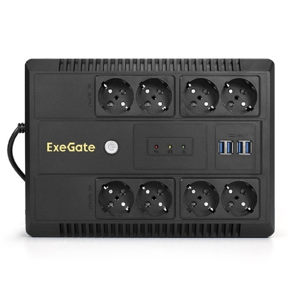 Exegate EX293855RUS ИБП ExeGate NEO NNB-1000.LED.AVR.8SH.CH &lt;1000VA/650W, LED, AVR, 8*Schuko, 4*USB-порта для зарядки, Black&gt;