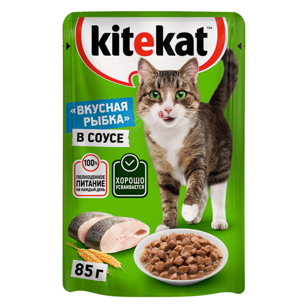 Влажный корм Kitekat для кошек рыбка в соусе 85 гр