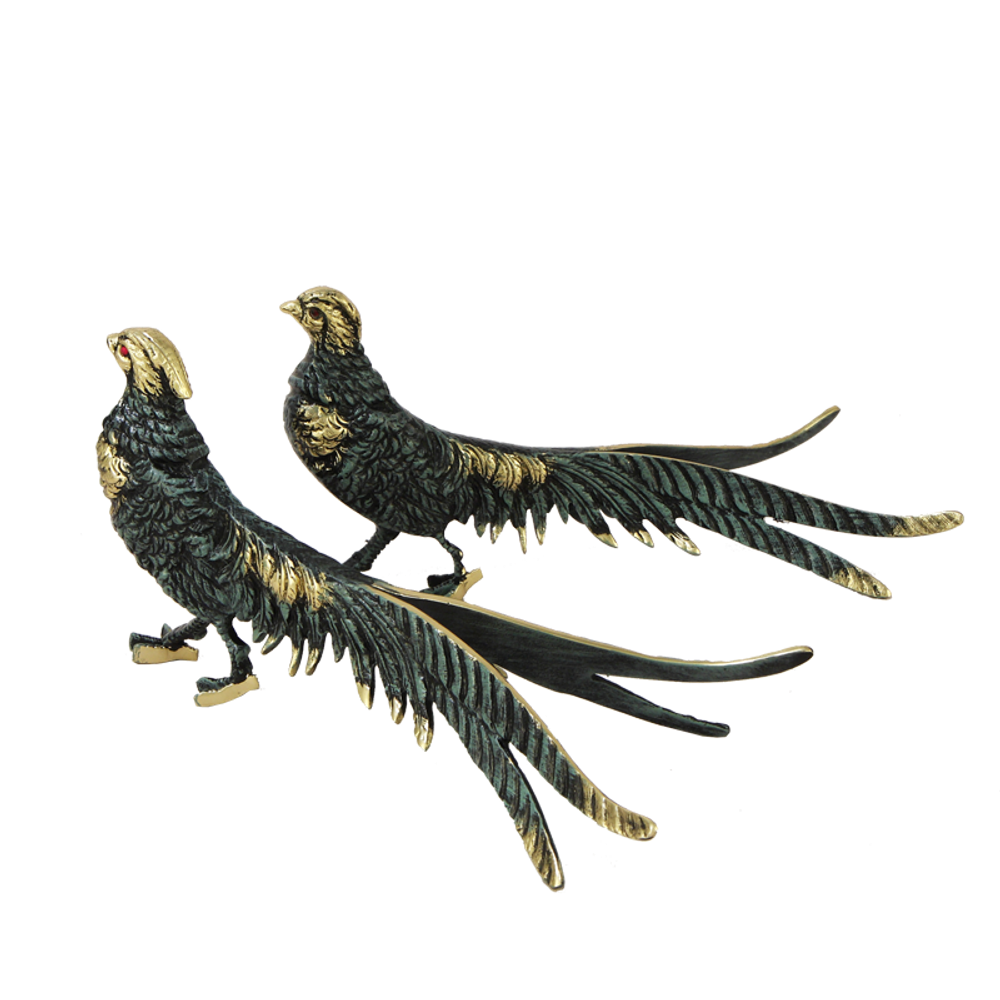 Bello De Bronze Статуэтка Фазаны пара, бронза с покрытием "с синим отливом"