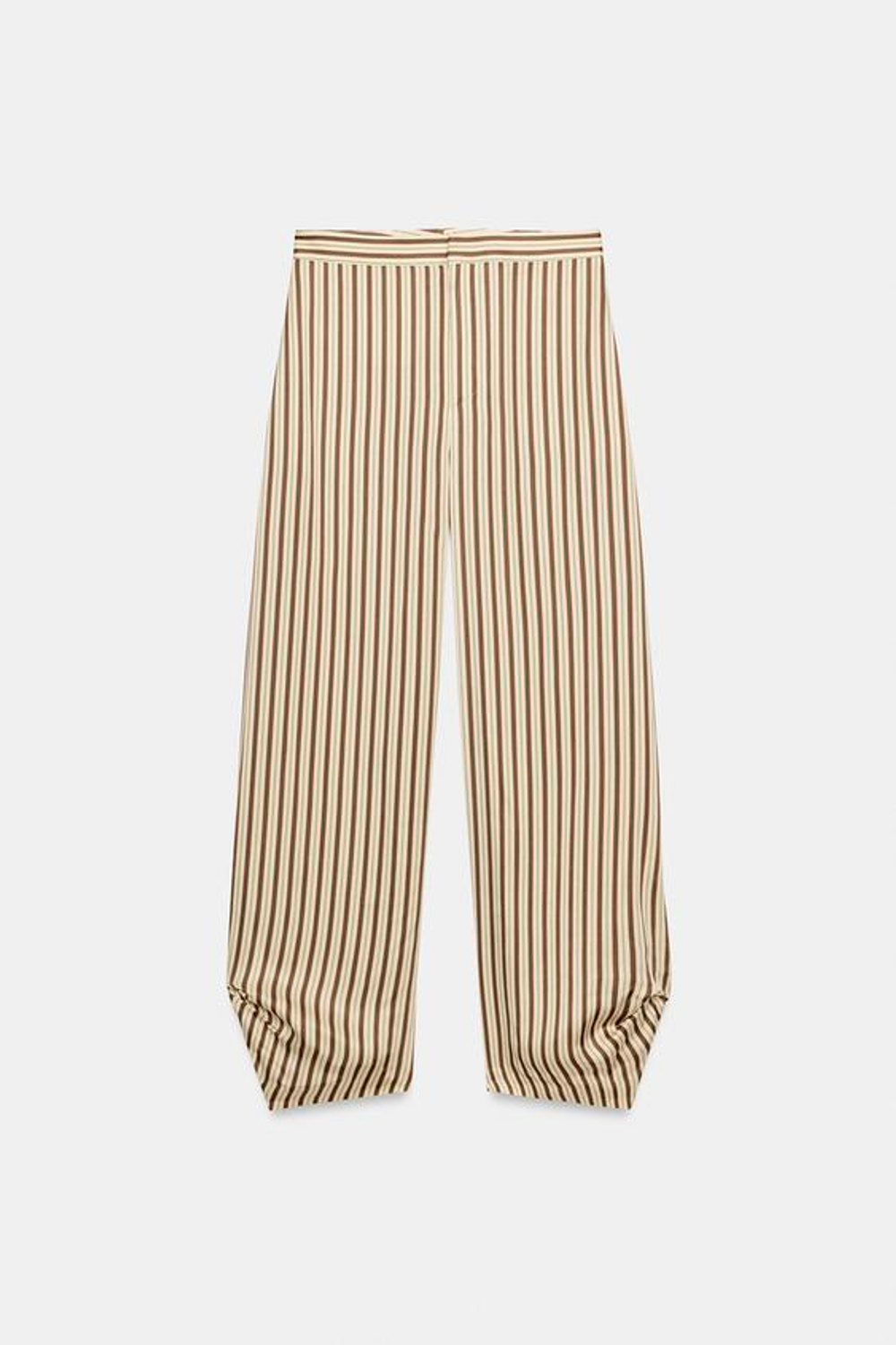 ZARA БРЮКИ BALLOON В ПОЛОСКУ ZW COLLECTION, ЭКРЮ/ГРАНАТОВЫЙ