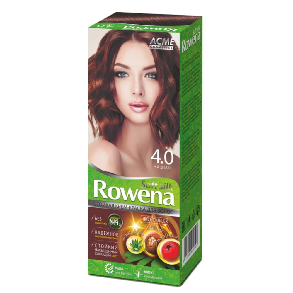 Acme-Color «ROWENA SOFT SILK» Стойкая Крем-Краска для волос, тон 4.0 без аммиака (Каштан) 115 мл