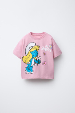ZARA ФУТБОЛКА С ПРИНТОМ THE SMURFS ™, ЛИНЯЛЫЙ РОЗОВЫЙ
