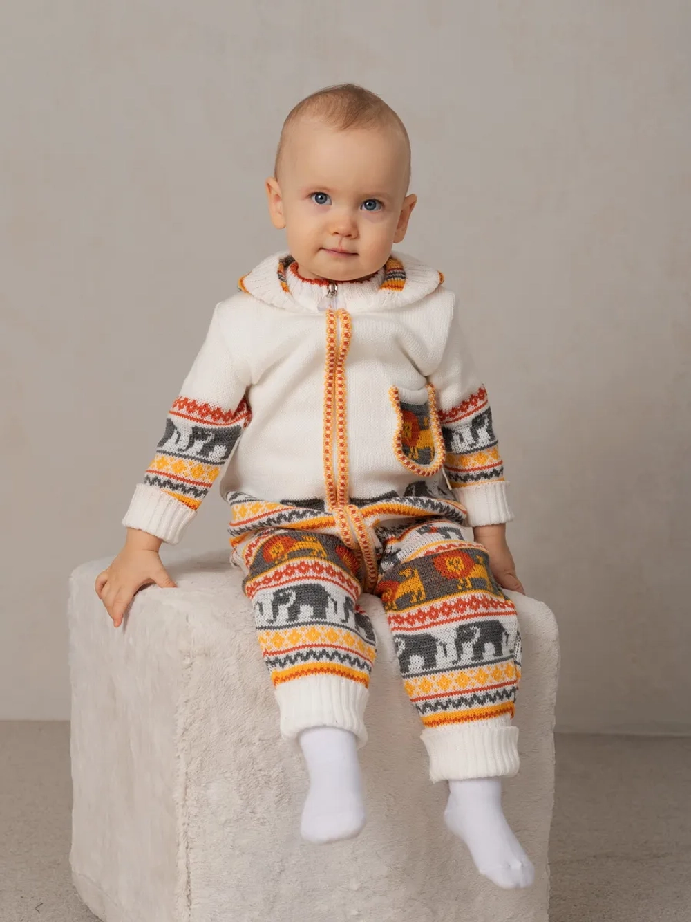 Вязаный комбинезон для новорожденных и малышей на молнии