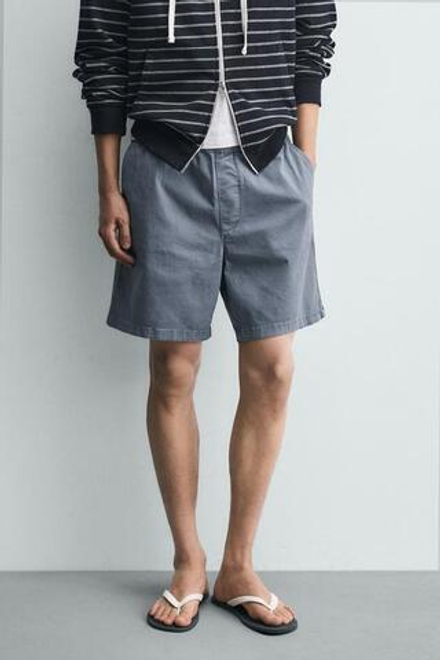 ZARA ШОРТЫ ИЗ ТВИЛА RELAXED FIT, ГОЛУБОЙ
