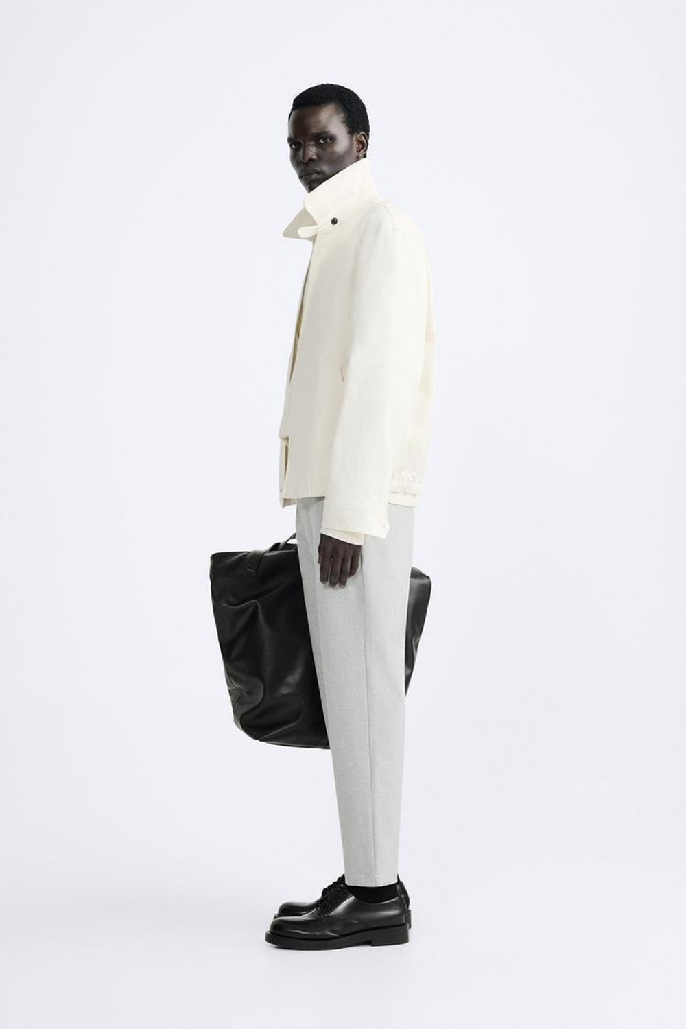 ZARA БРЮКИ КОМФОРТНОЙ ПОСАДКИ ИЗ РЕЛЬЕФНОЙ ТКАНИ, СЕРЫЙ С МЕЛАНЖЕВЫМ ЭФФЕКТОМ