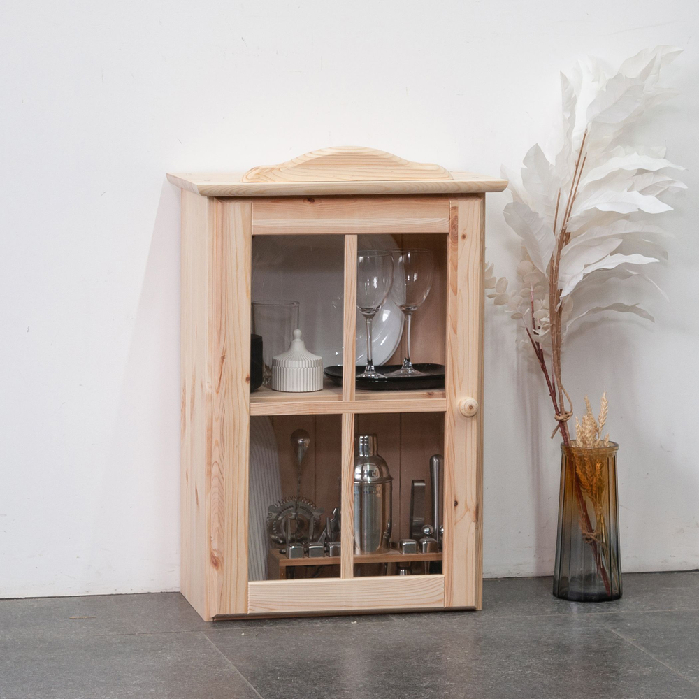 Шкаф навесной, 48х28х73, Лена, для кухни и в ванную, 1 дверь, из массива дерева, в натуральной отделке, Dipriz