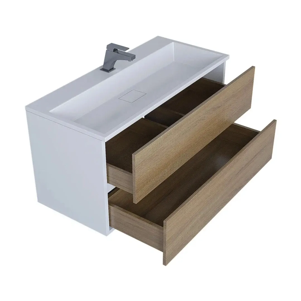 Тумба с раковиной Uperwood Barsa 100 см, раковина белая, подвесная тумба белая/дуб сонома