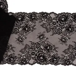 Кружево эластичное черное 22 см, букеты