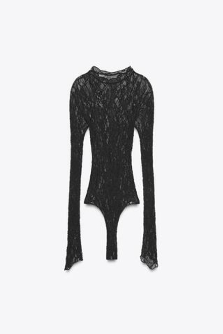 ZARA КРУЖЕВНОЕ БОДИ, ЧЕРНЫЙ