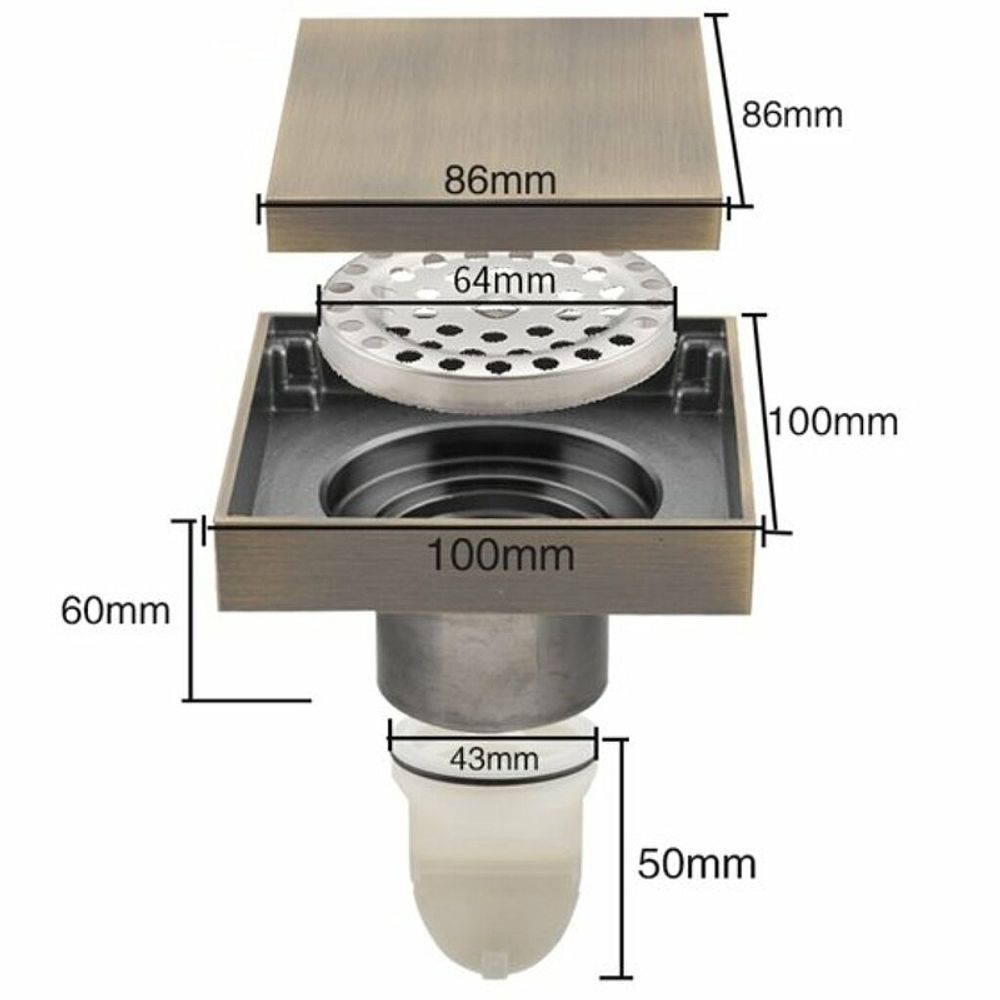 Трап для душа Gappo G81005-4, 100 x 100 мм, бронза