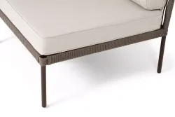 "Канны" угловой модуль плетеный из роупа, каркас алюминий коричневый (RAL8016) муар, роуп коричневый круглый, ткань бежевая 035