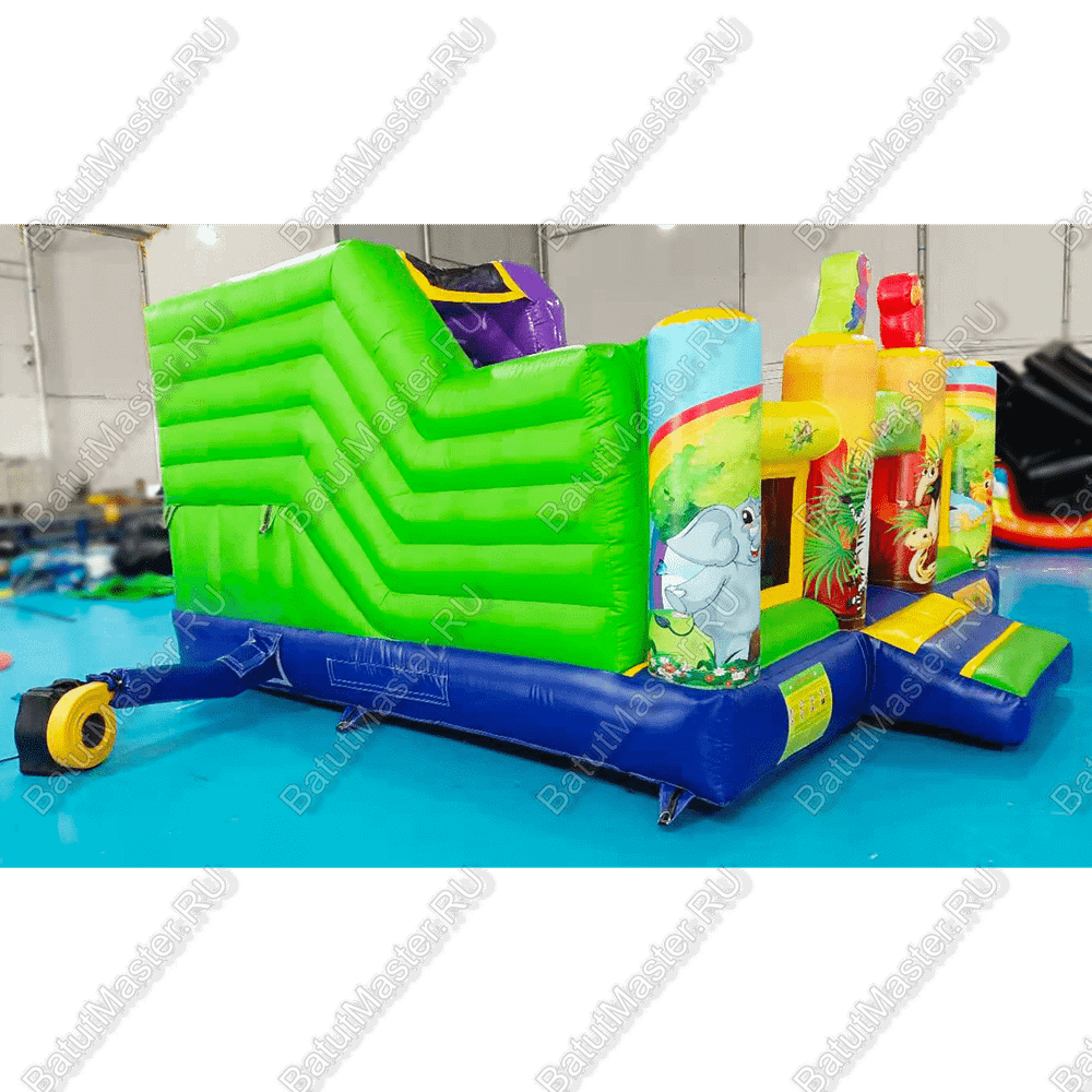 Надувной батут "Попугайчики" со скалодромом, 4.6x4.3x2.8 м