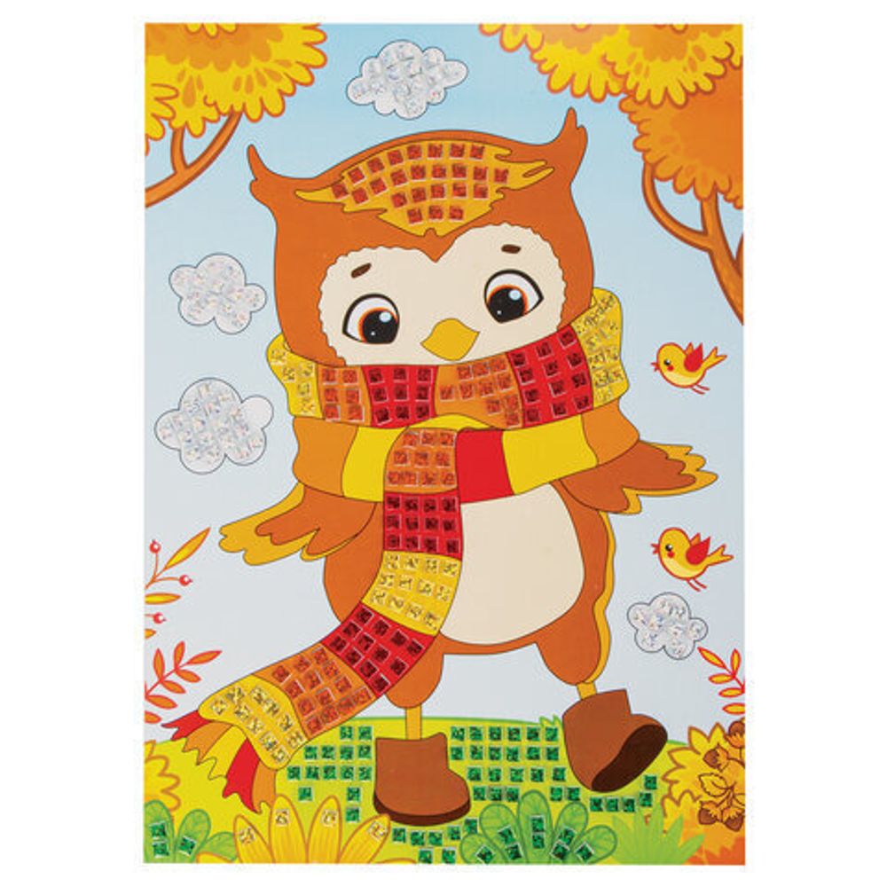 Набор для творчества "Сверкающая мозаика из мягкого пластика", "Сова", 21х29 см, ЮНЛАНДИЯ, 662365