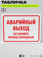 Табличка для обеспечения безопасности "Аварийный выход, оставляйте проход свободным", для офиса, по охране труда для предприятия, организаций, 40х30 см, Silver Plane x Айдентика Технолоджи