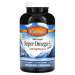 Carlson, Super Omega-3 Gems, высокоэффективные омега-3 кислоты из рыбы дикого улова, 180 капсул