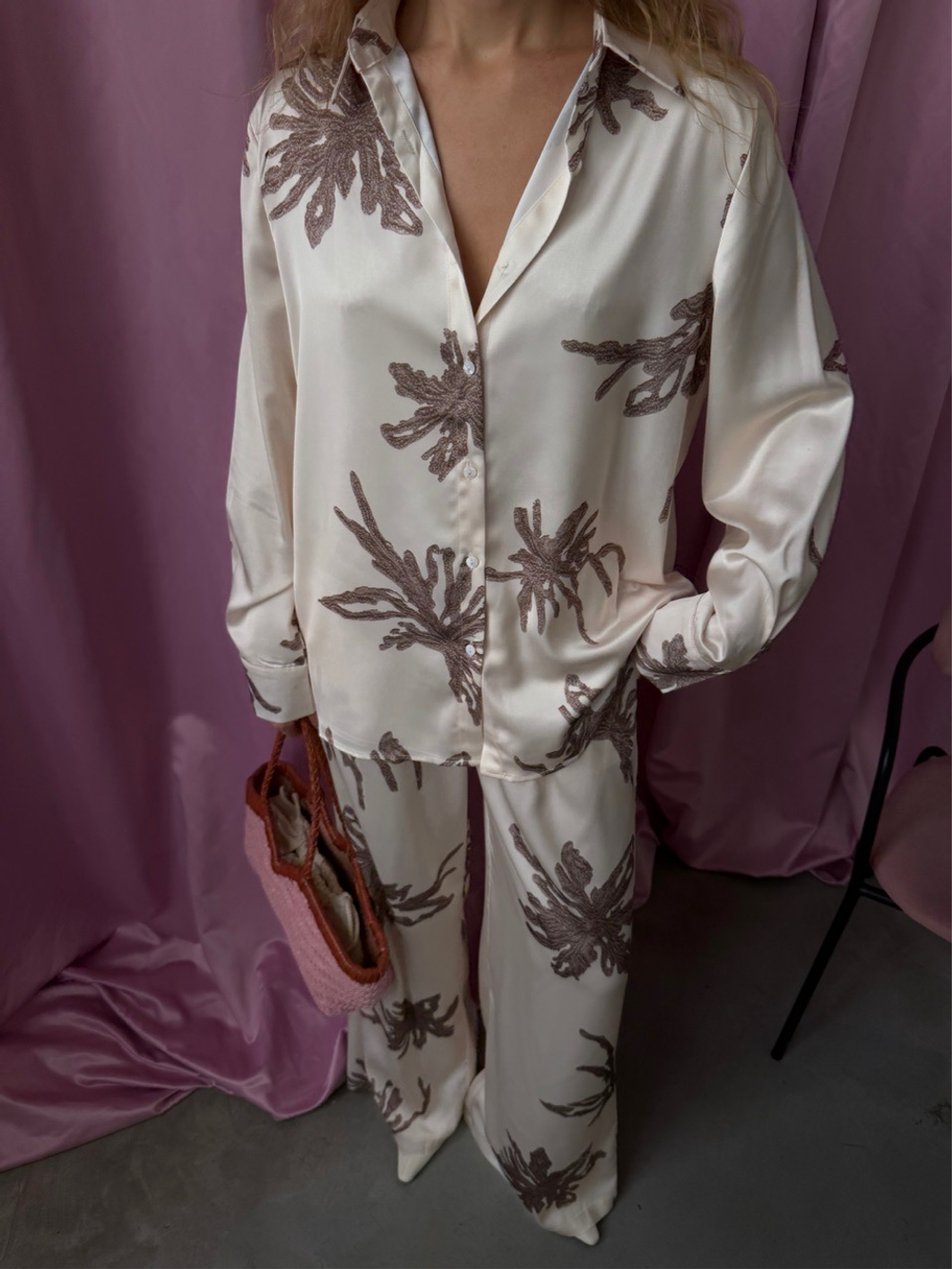 Шелковый костюм Coral Bay молочный