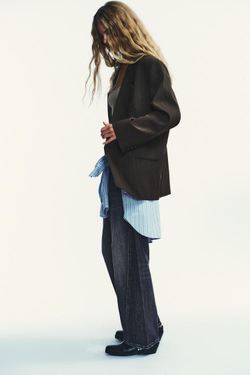 ZARA БЛЕЙЗЕР OVERSIZE В ПОЛОСКУ, КОРИЧНЕВЫЙ