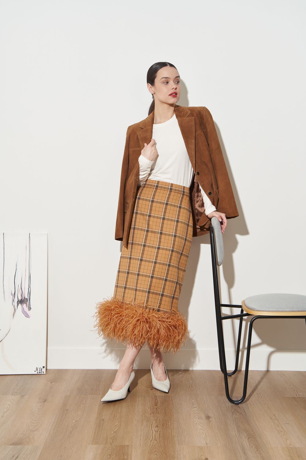 ЮБКА С ПЕРЬЯМИ СВЕТЛО-ОРАНЖЕВЫЙ|ШОКОЛАД|СВЕТЛО-ОРАНЖЕВЫЙ