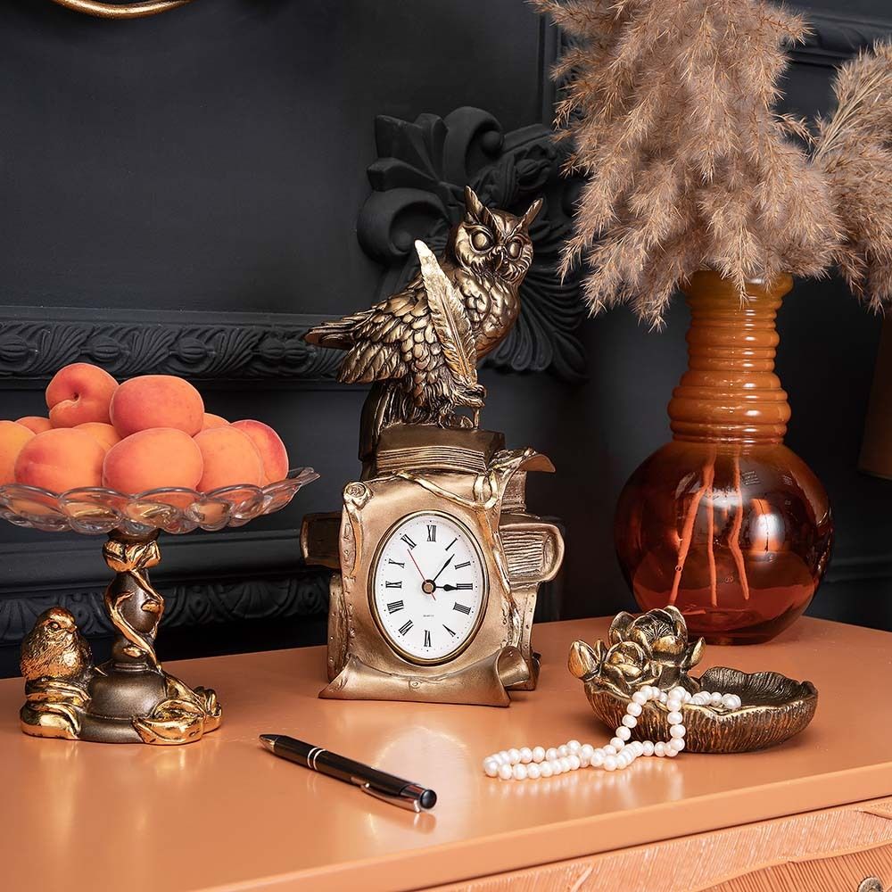 Часы настольные Ученый филин Бронза