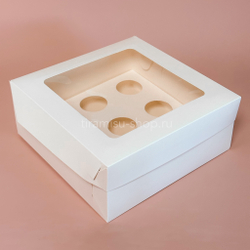 УЦЕНКА Коробка на 9 капкейков с прямоугольным окном 23,5 х 23,5 х 10 см, белая