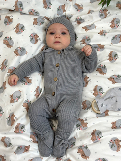 Вязаный комплект (Комбинезон на пуговицах+чепчик) Дождь хлопок RinaAmari
