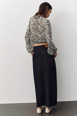 ZARA РУБАШКА ИЗ ТКАНИ С ПРИНТОМ И ВЫШИВКОЙ, БЕЛЫЙ/ЧЕРНЫЙ