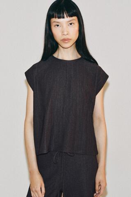 ZARA ТОП В СТИЛЕ РУСТИК БЕЗ РУКАВОВ, АНТРАЦИТОВЫЙ