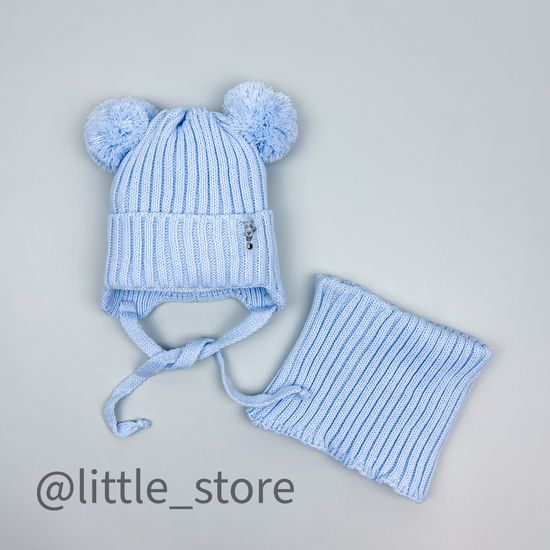 Шапка демисезонная со снудом "Панда" Нежно-голубая