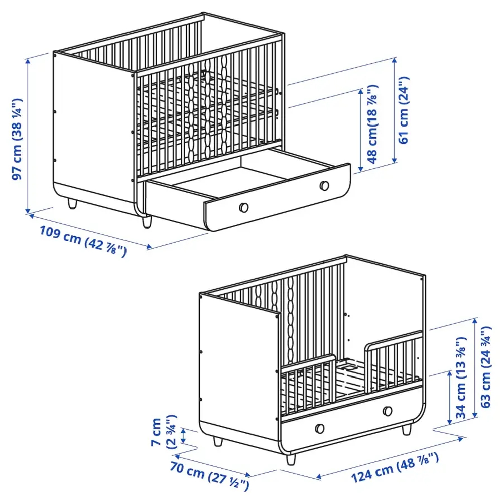 Кровать для новорожденных - IKEA MYLLRA, 60x120 см, белый,  МИЛЛРА ИКЕА