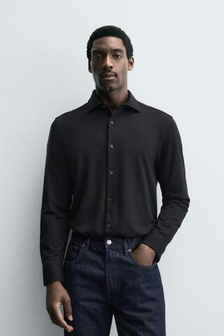 ZARA РУБАШКА REGULAR-FIT, ЧЕРНЫЙ