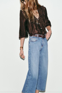 ZARA ДЖИНСЫ Z.10 КЮЛОТЫ С ВЫСОКОЙ ПОСАДКОЙ И РЕМНЕМ, ВЫЦВЕТШИЙ СИНИЙ