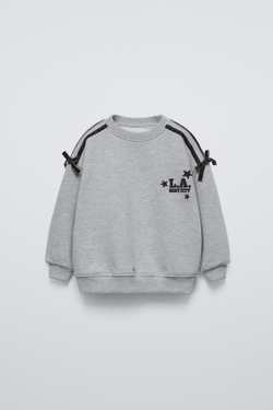 ZARA ХУДИ С РЕЛЬЕФНОЙ НАДПИСЬЮ, СЕРЫЙ С МЕЛАНЖЕВЫМ ЭФФЕКТОМ