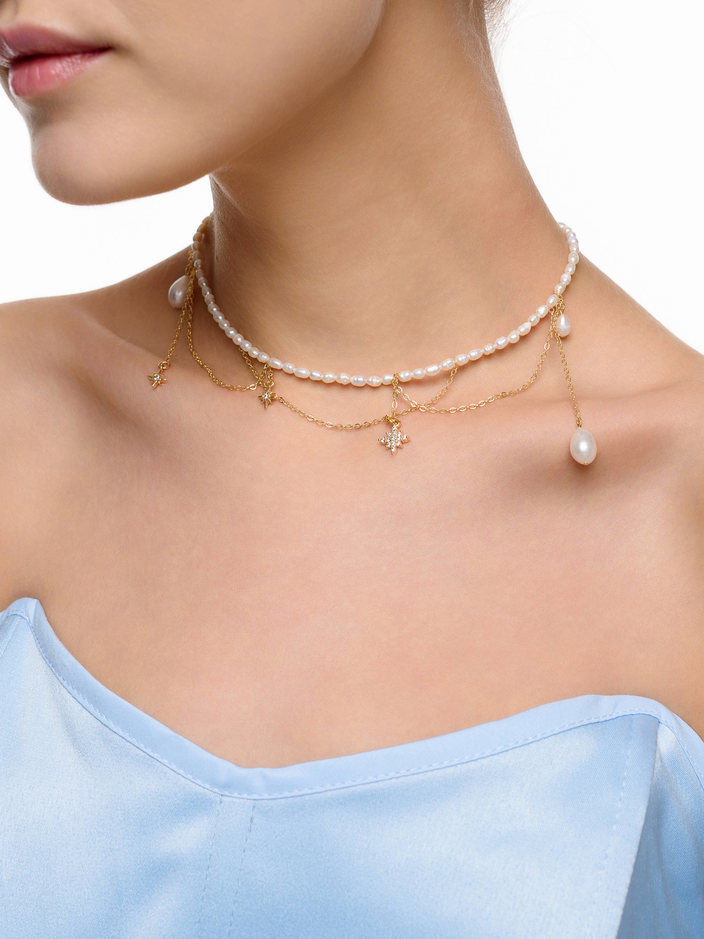 Колье "Pearl Trio Stars" Gold