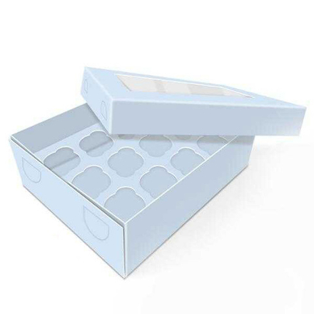 Коробка для 12 капкейков с окном крышка/дно (Белые), 330*250*100 мм