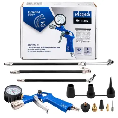 Пистолет для подкачки универсальный, набор 12пр. Scheppach Sch-8031K12-G