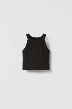 ZARA ТОП С ГОРЛОВИНОЙ ХАЛТЕР И ДЕТАЛЯМИ В РУБЧИК, ЧЕРНЫЙ