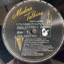 Винтажная виниловая пластинка LP Modern Talking, In The Middle Of Nowhere, The 4th Album (Германия 1986) Riding On A White Swan