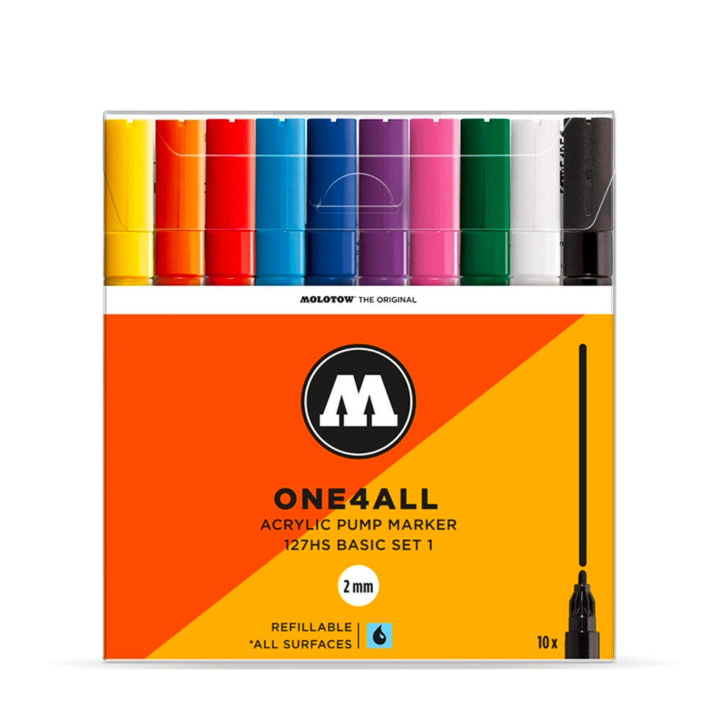 Набор маркеров Molotow ONE4ALL 127HS - 10шт Basic-Set 1 (2мм)