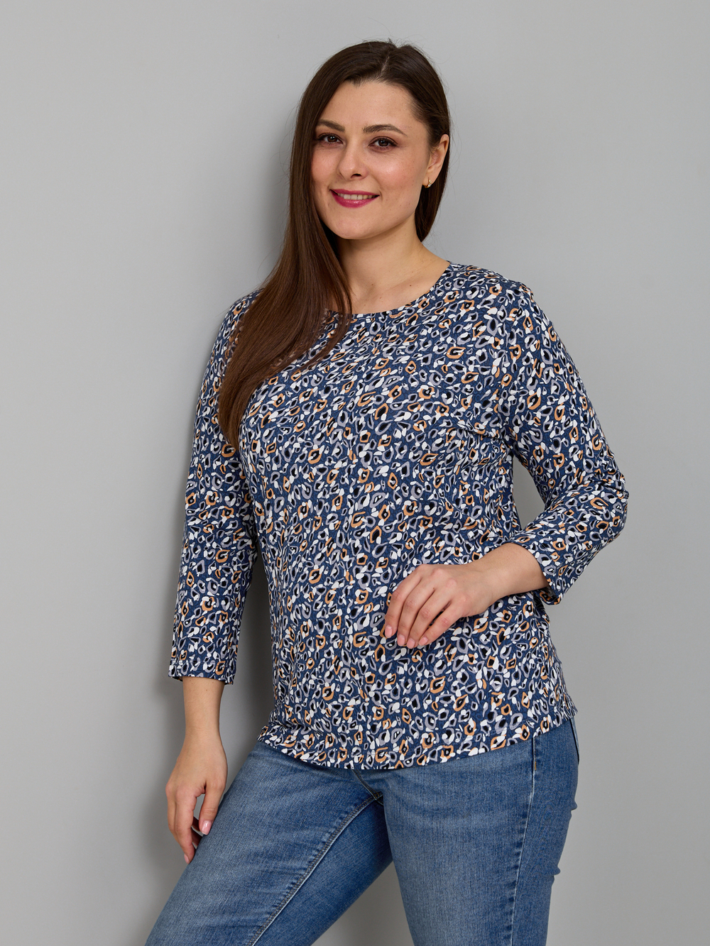 Лонгслив ЛНв-306/индиго-леопард
