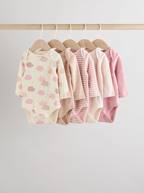 Боди с длинным рукавом для малышей Next AN5-522, 5 шт., Розовый, Бежевый