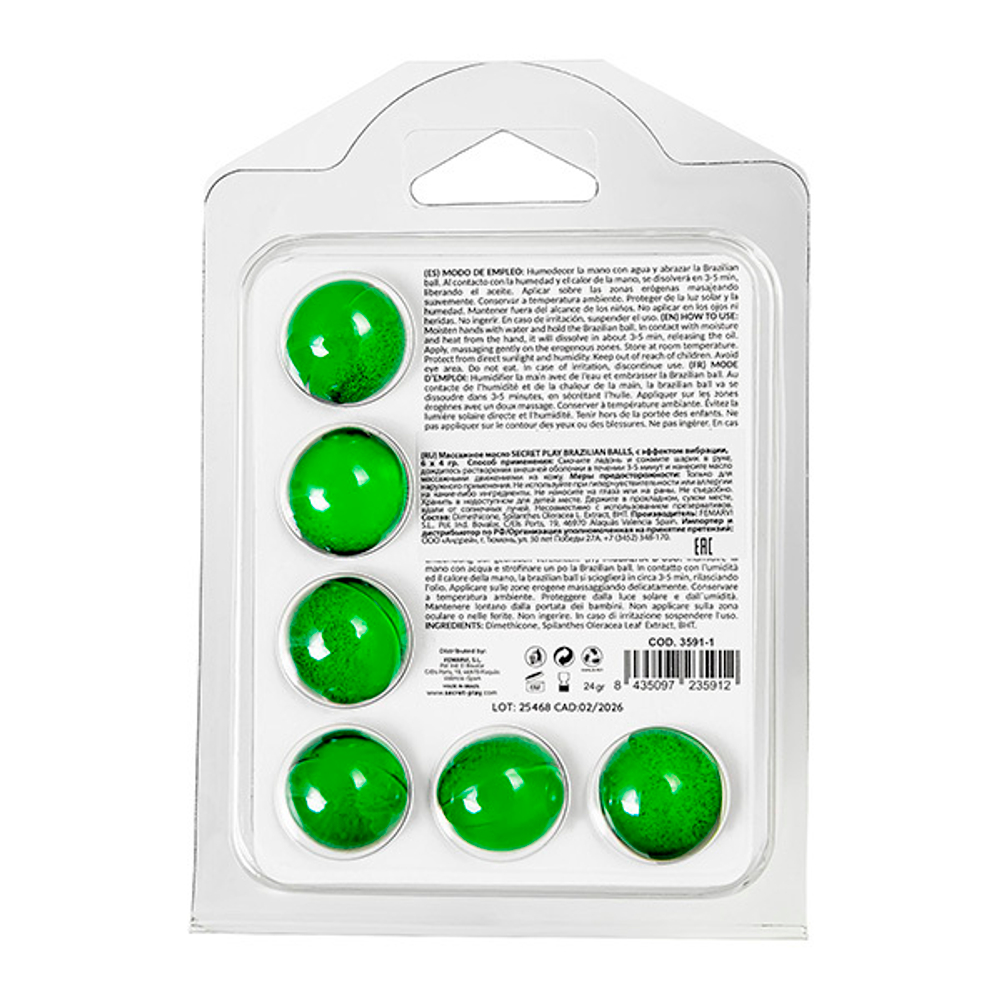 Набор из 6 шариков с массажным маслом с эффектом вибрации Secret Play Brazilian Balls