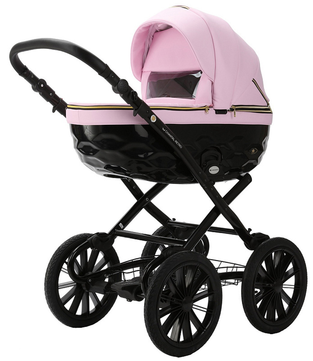 Детская коляска Adamex Chantal Retro Deluxe 3 в 1 C132 (РОЗОВ.ЗЕФИР 100% КОЖА)