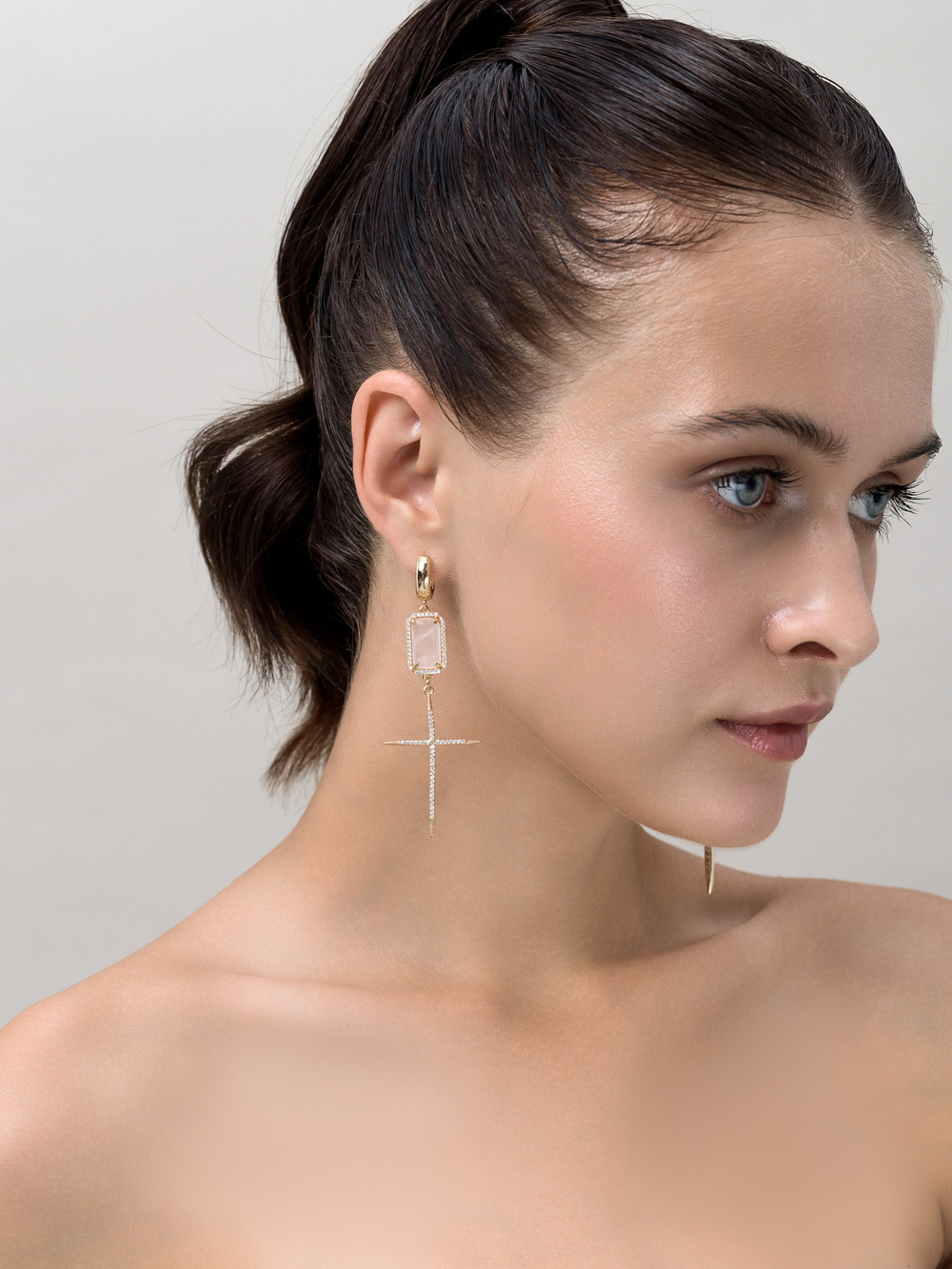 Серьги "Cross Sun Shine" с розовым кварцем Gold