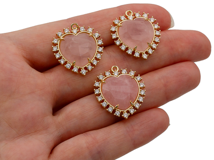 Подвеска Сердце 23,5мм, розовый кварц