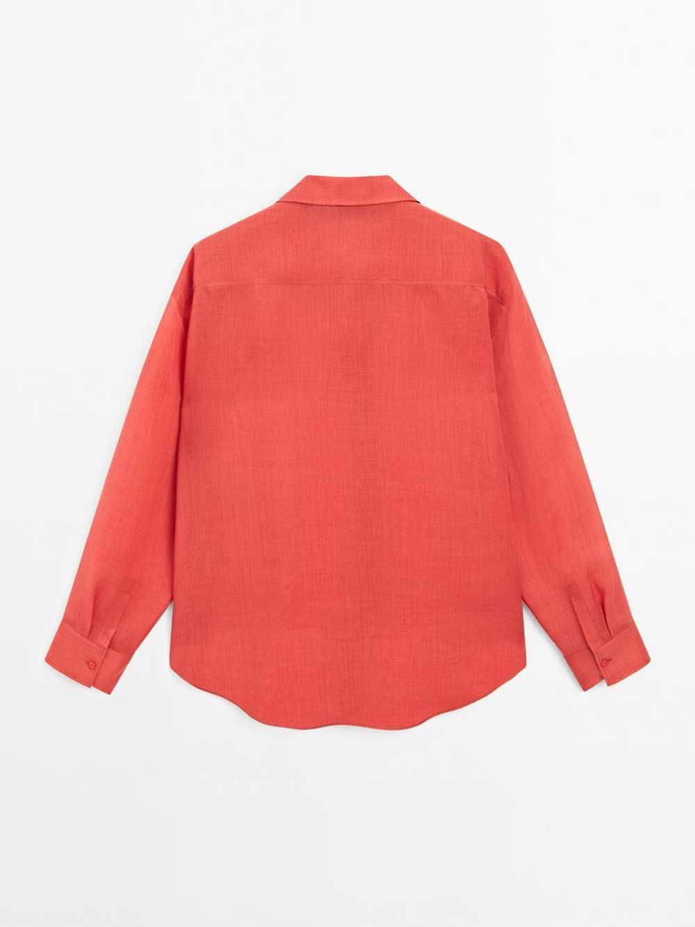 Massimo Dutti Рубашка свободного кроя из смесовой ткани рами, вишнево-красный