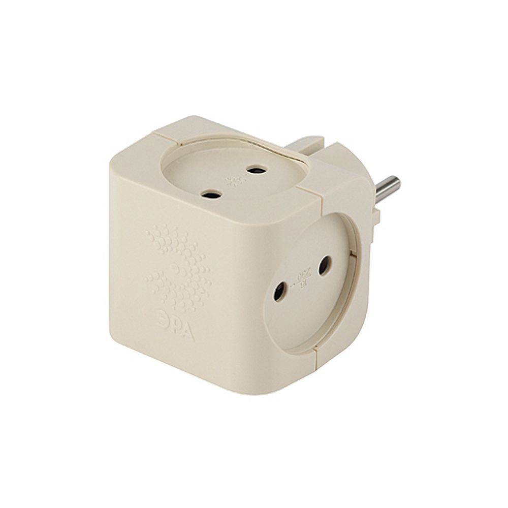 Разветвитель электрический ЭРА SP-4-I на 4 розетки без заземления 16А слоновая кость