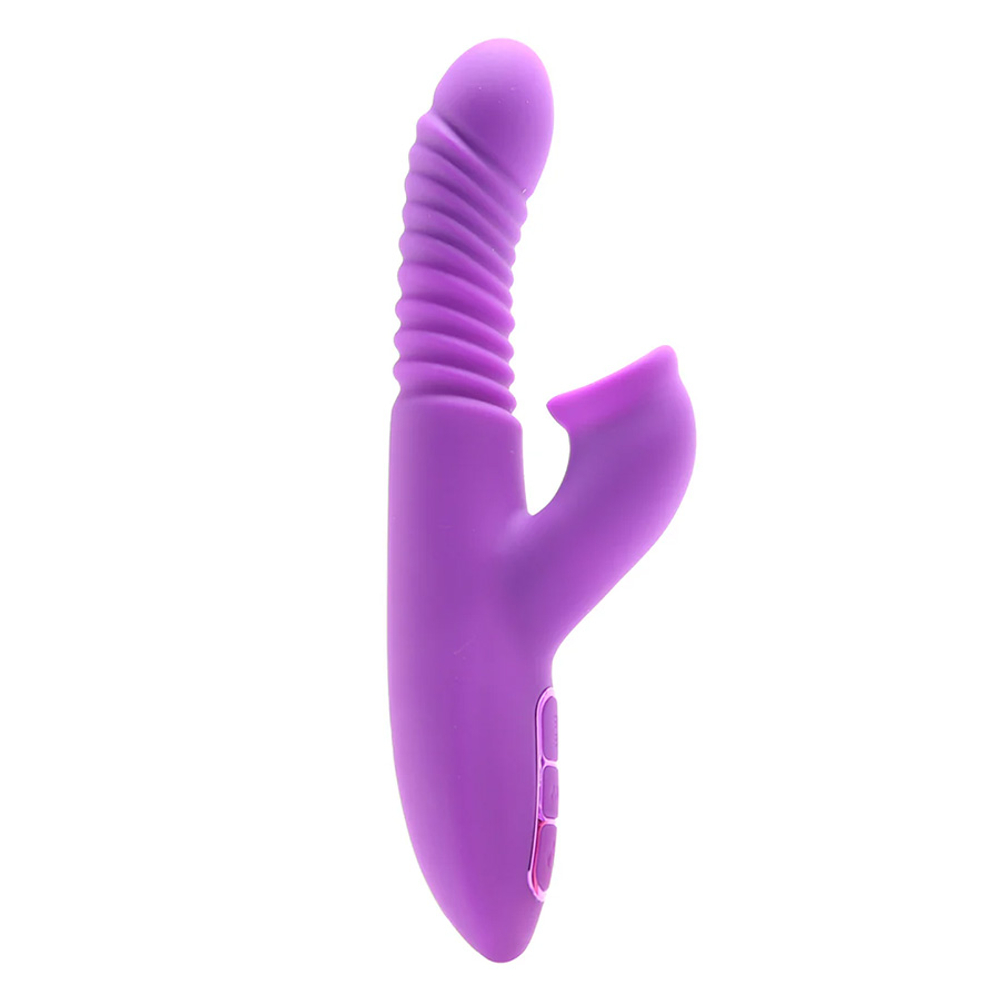 Вибратор-кролик 23,5см с поступательными движениями, вращением, нагревом PipeDream Fantasy for Her Ultimate Thrusting Clit Stimulate Dual Silicone Vibrator Purple 495712