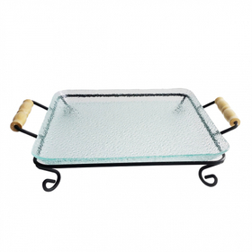 Блюдо для выкладки стеклянное с металлическим основанием 35*28*7.5 см P.L.